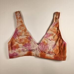 VS PINK Orange and Pink Tie Dye Cotton Blend Unlined Plunge Bralette - Medium